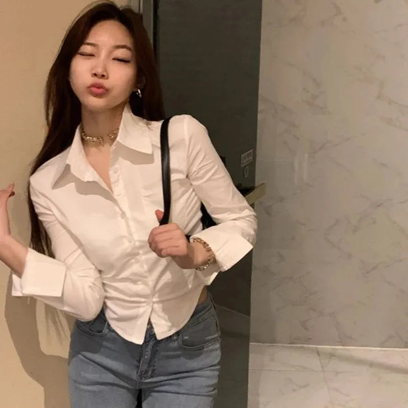 Korean Y2K Spring Streetwear Cropped Blouse