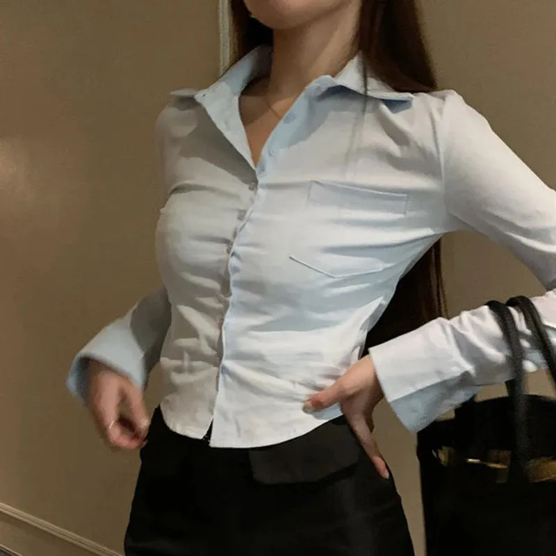 Korean Y2K Spring Streetwear Cropped Blouse