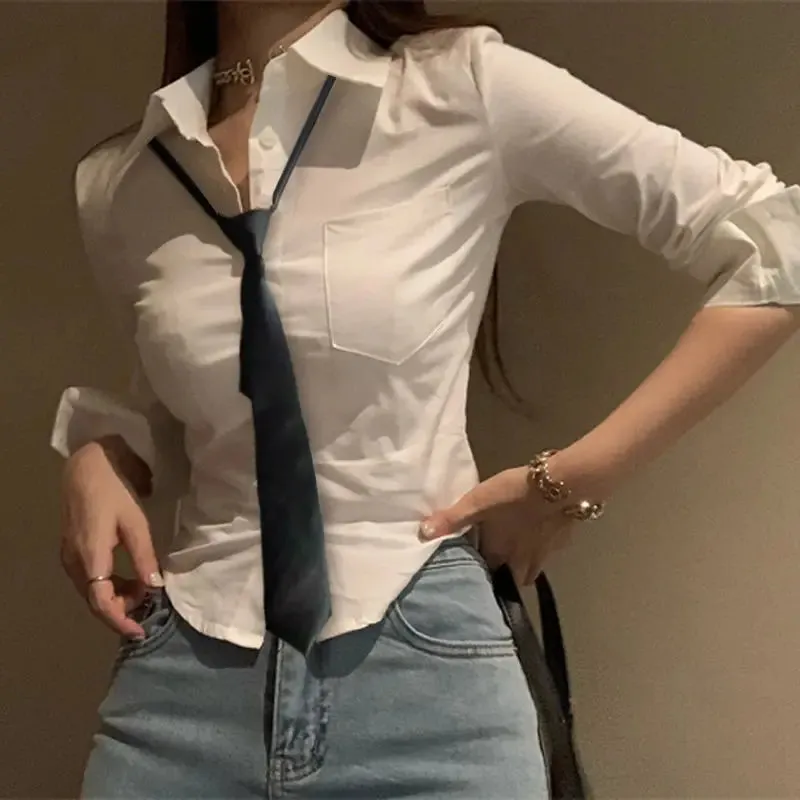 Korean Y2K Spring Streetwear Cropped Blouse