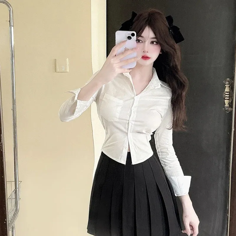 Korean Y2K Spring Streetwear Cropped Blouse