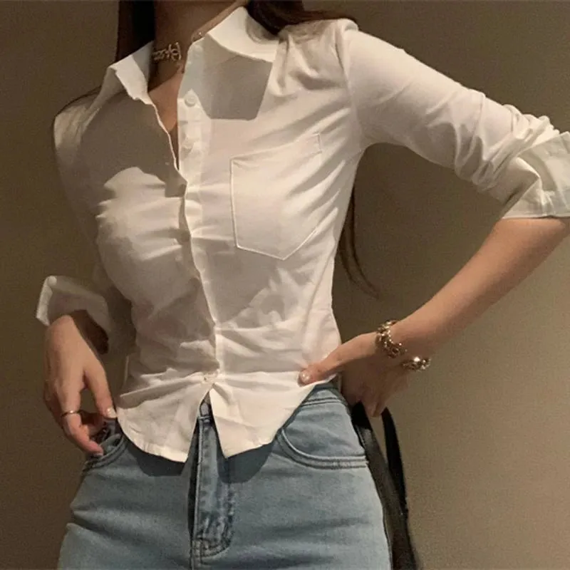 Korean Y2K Spring Streetwear Cropped Blouse
