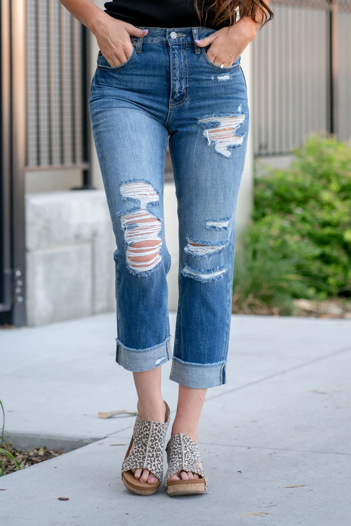 Laredo High Rise Distressed Cuffed Straight