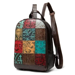 Leather Patchwork Travel Day Laptop Backpack for Women