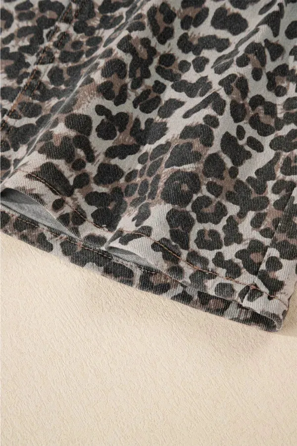 Leopard Denim Mini Skirt
