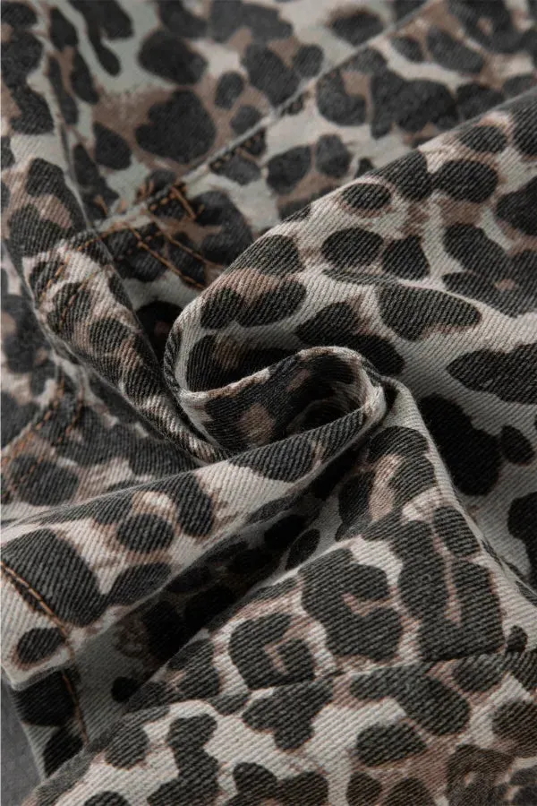 Leopard Denim Mini Skirt