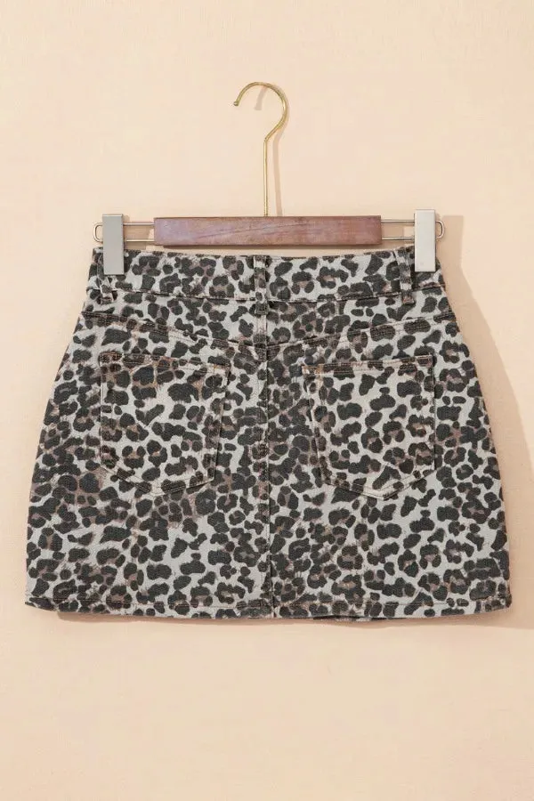 Leopard Denim Mini Skirt