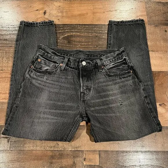 Levi's 501 CT Washed Black Distressed Jeans
