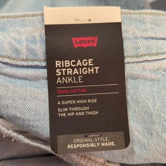 Levi's Super High Rise Distressed Ribcage Straight Ankle Jeans