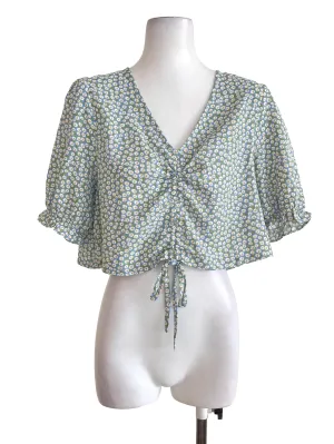 Light Blue Floral Ruched Top