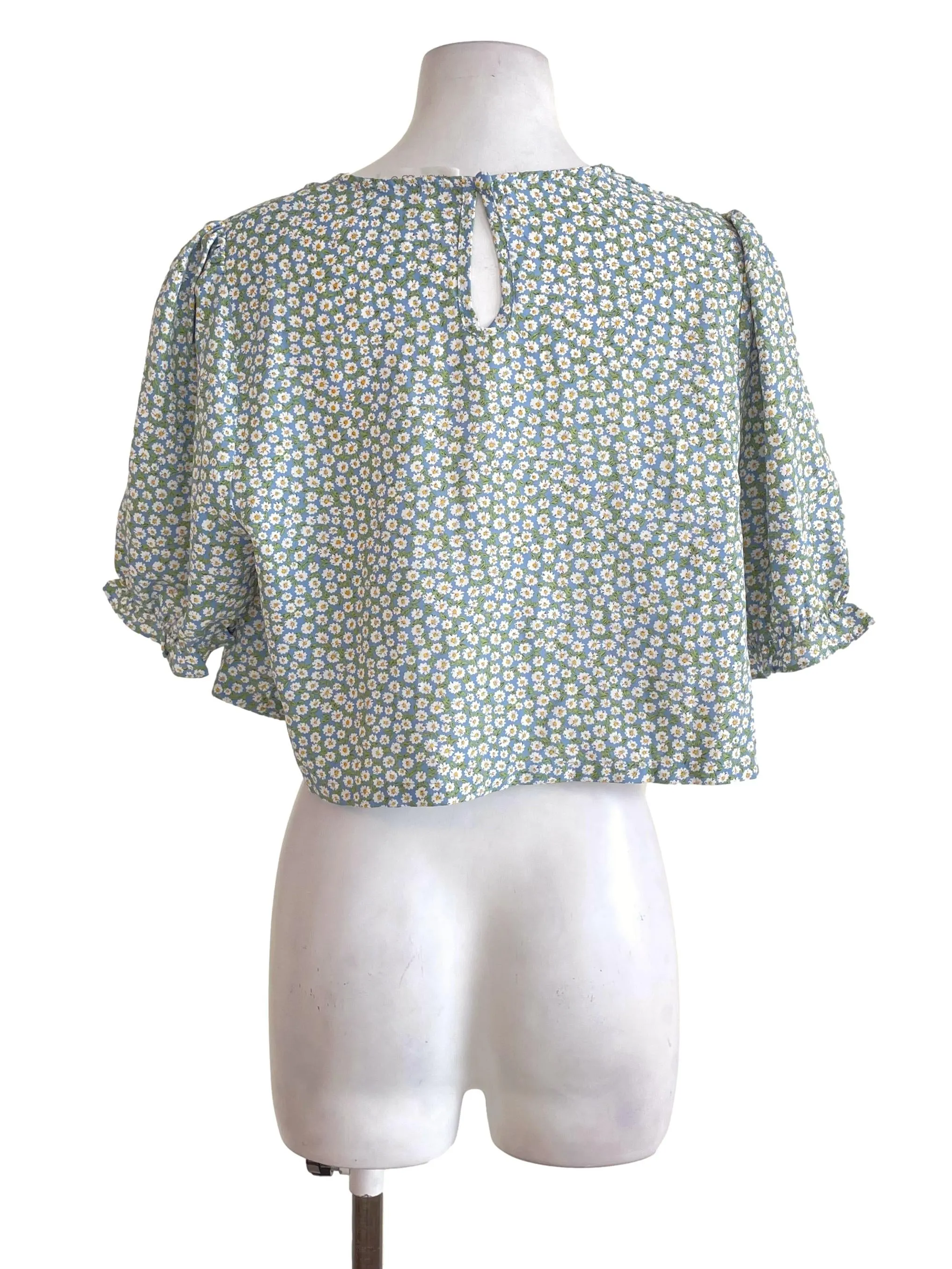 Light Blue Floral Ruched Top