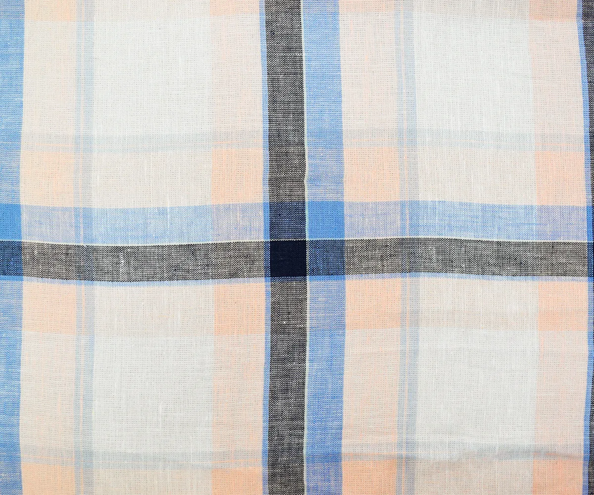 Light Blue-Pink-Multi Famous Maker Cotton Plaid Slub Gauze Woven Fabric