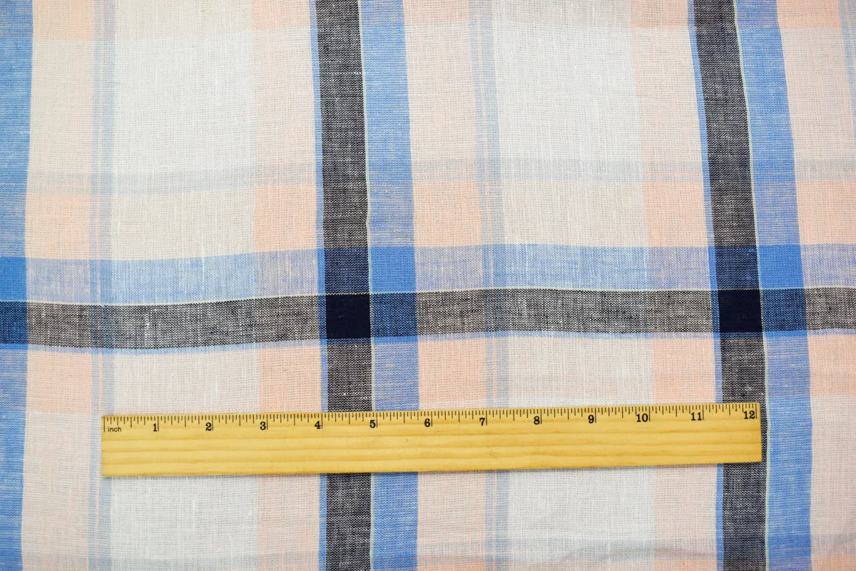 Light Blue-Pink-Multi Famous Maker Cotton Plaid Slub Gauze Woven Fabric