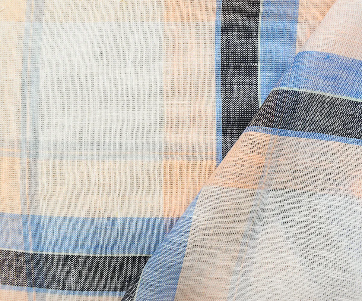 Light Blue-Pink-Multi Famous Maker Cotton Plaid Slub Gauze Woven Fabric