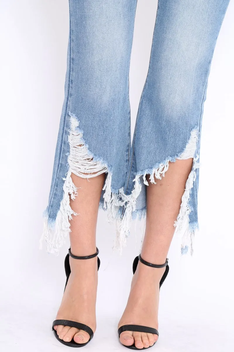 Light Wash Wide Leg Extreme Fray Hem Jeans - Abela