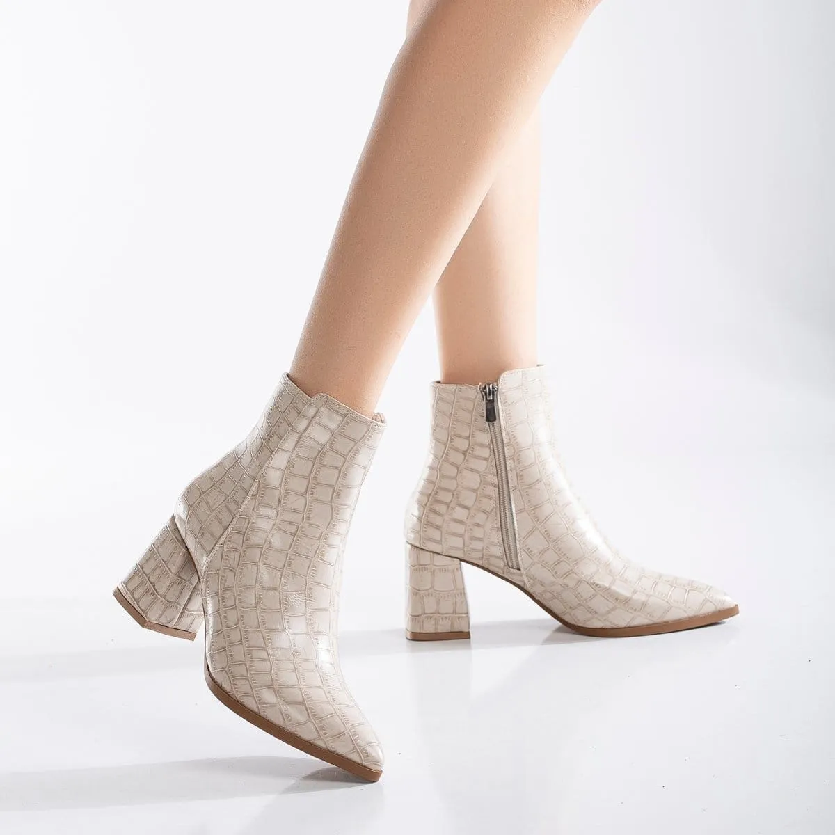 Lilith Vegan Crocodile Ankle Boots | Beige