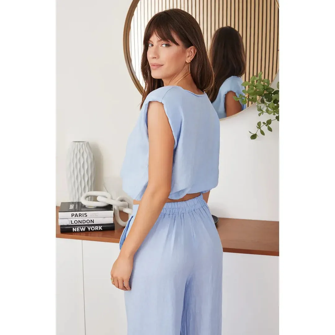 Linen Cropped Blouson Top