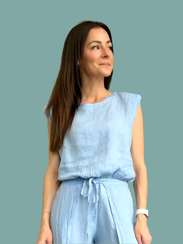 Linen Cropped Blouson Top