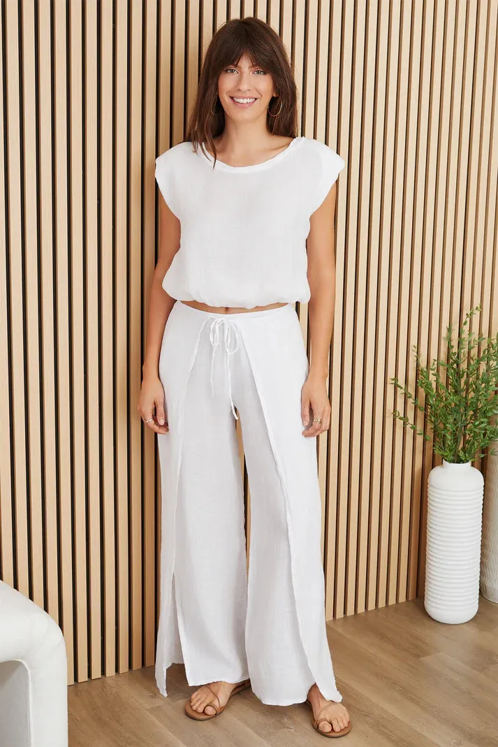 Linen Cropped Blouson Top