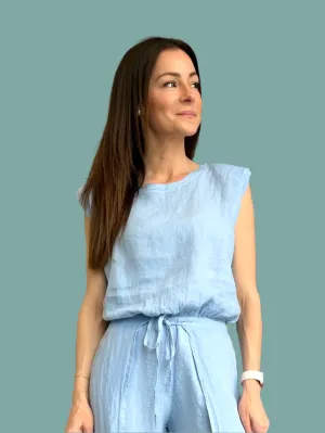Linen Cropped Blouson Top