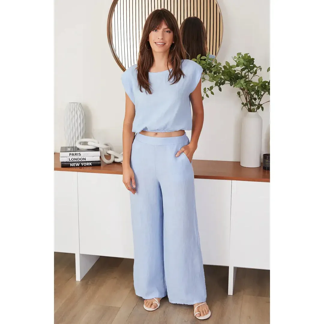Linen Cropped Blouson Top