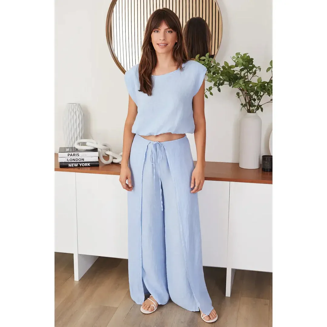 Linen Cropped Blouson Top