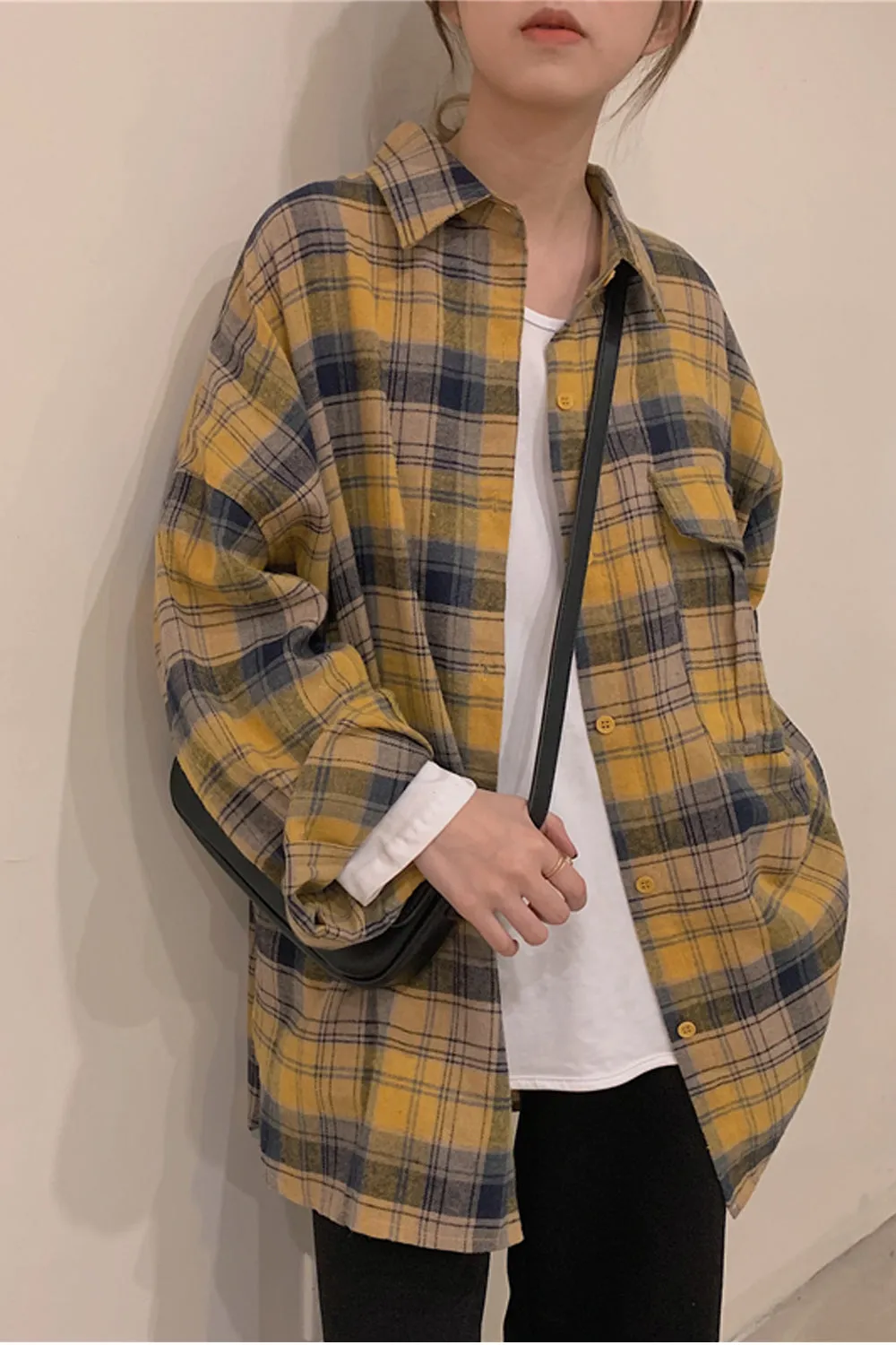 Long Sleeve Cute Plaid Colors Blouse Shirt