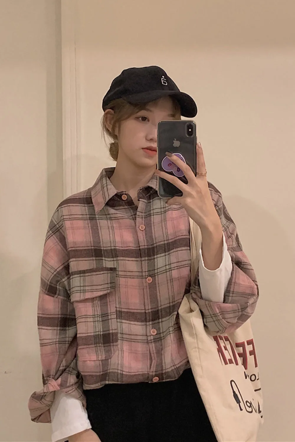 Long Sleeve Cute Plaid Colors Blouse Shirt