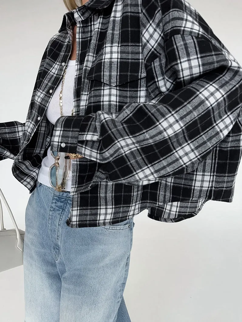 Long Sleeve Plaid Button Blouses