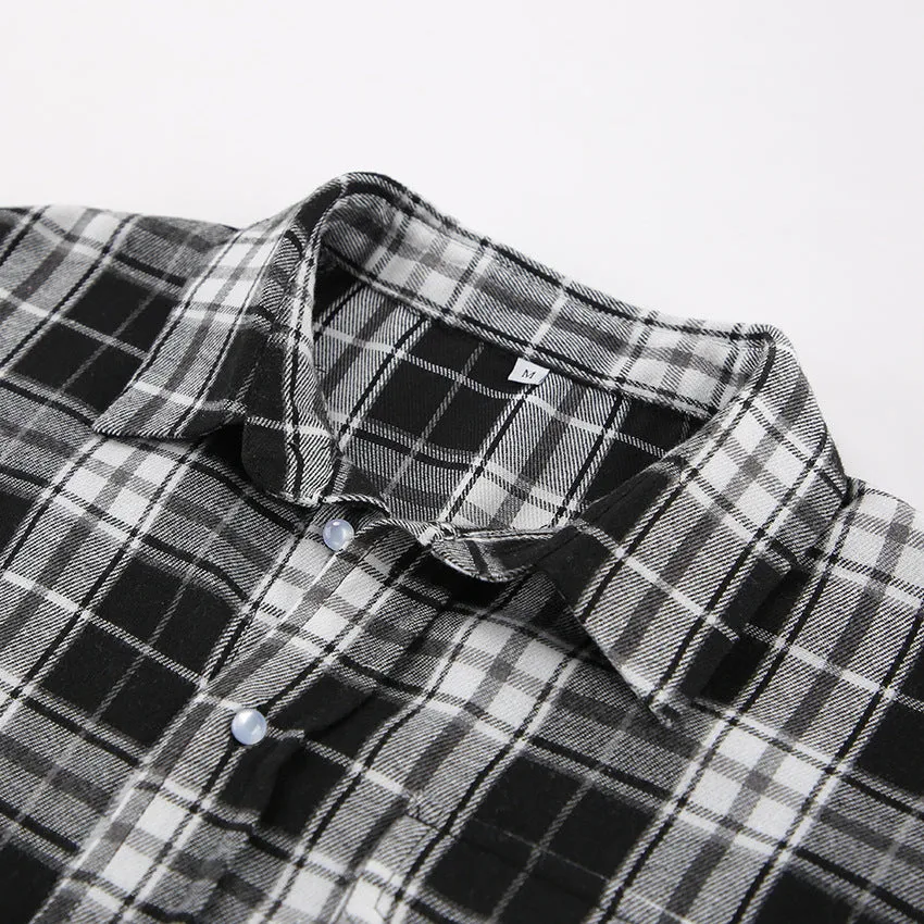Long Sleeve Plaid Button Blouses