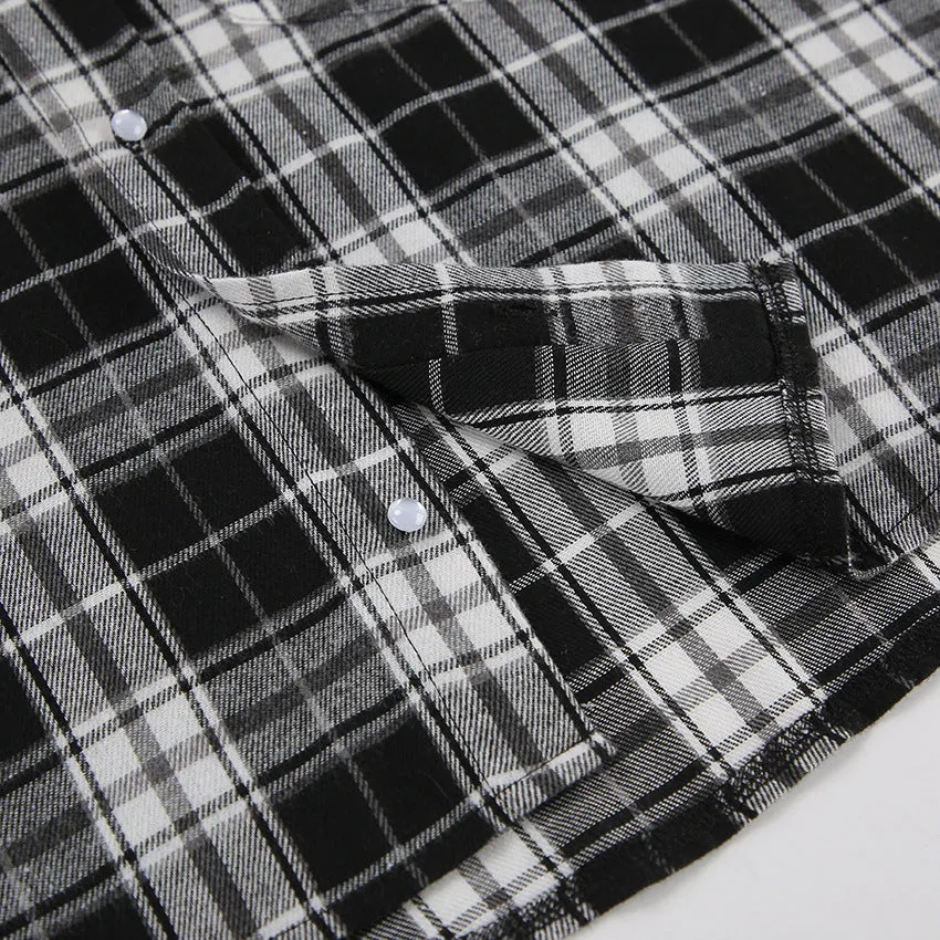 Long Sleeve Plaid Button Blouses