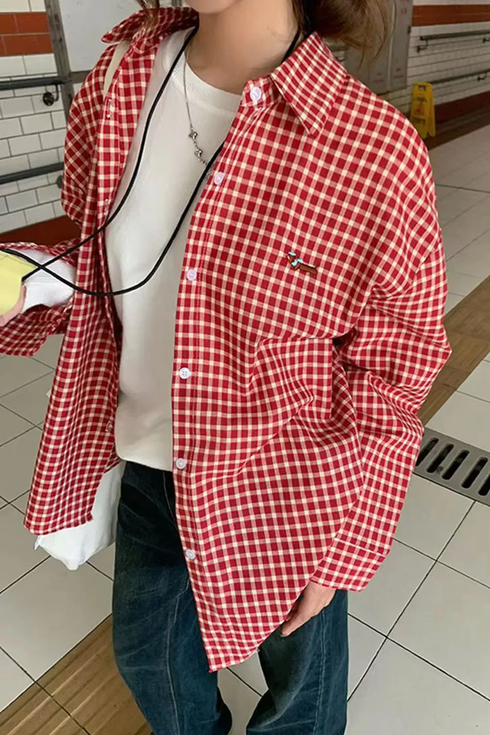 Long Sleeve Retro Red Plaid Blouse Shirt