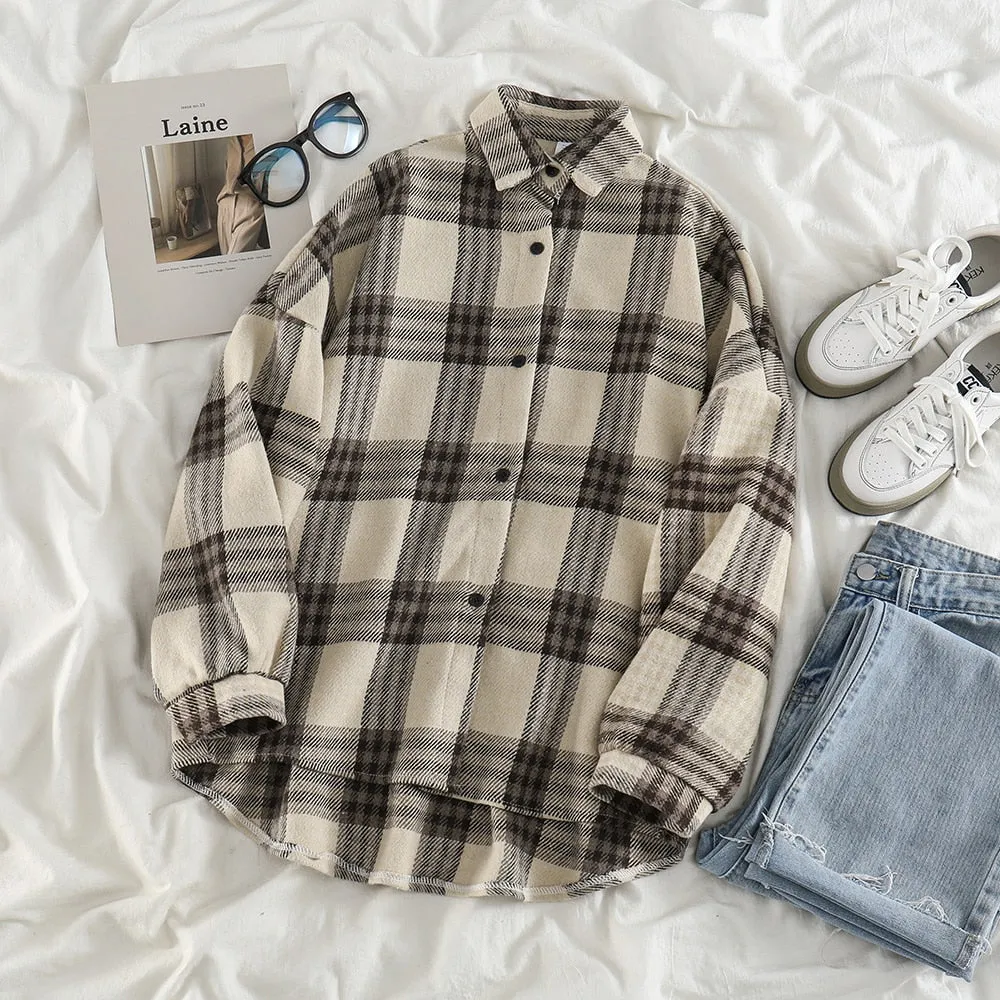 Loose Thick Casual Hip Hop Plaid Shirt