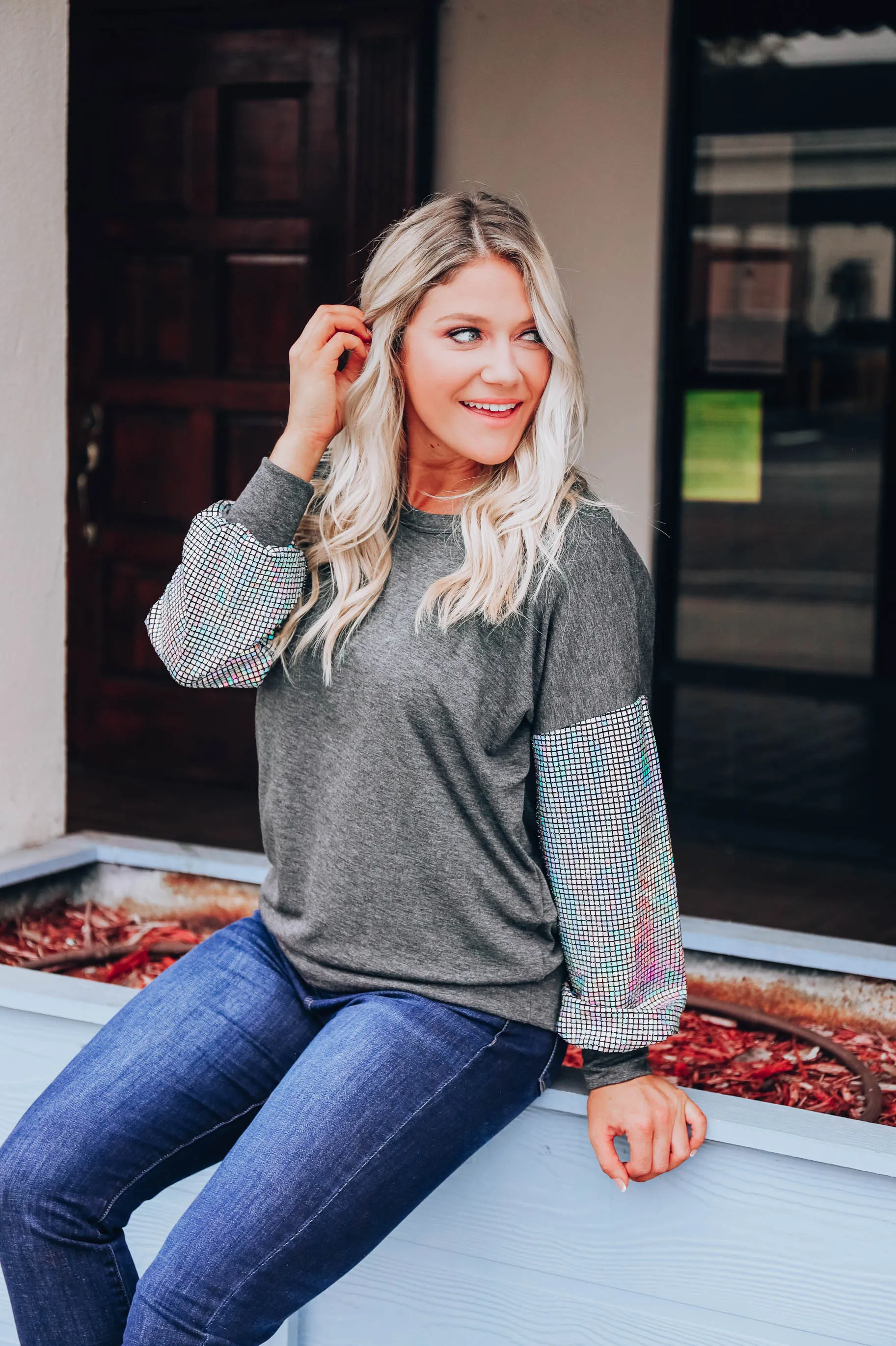 Luxe Sequin Sweatshirt - Charcoal