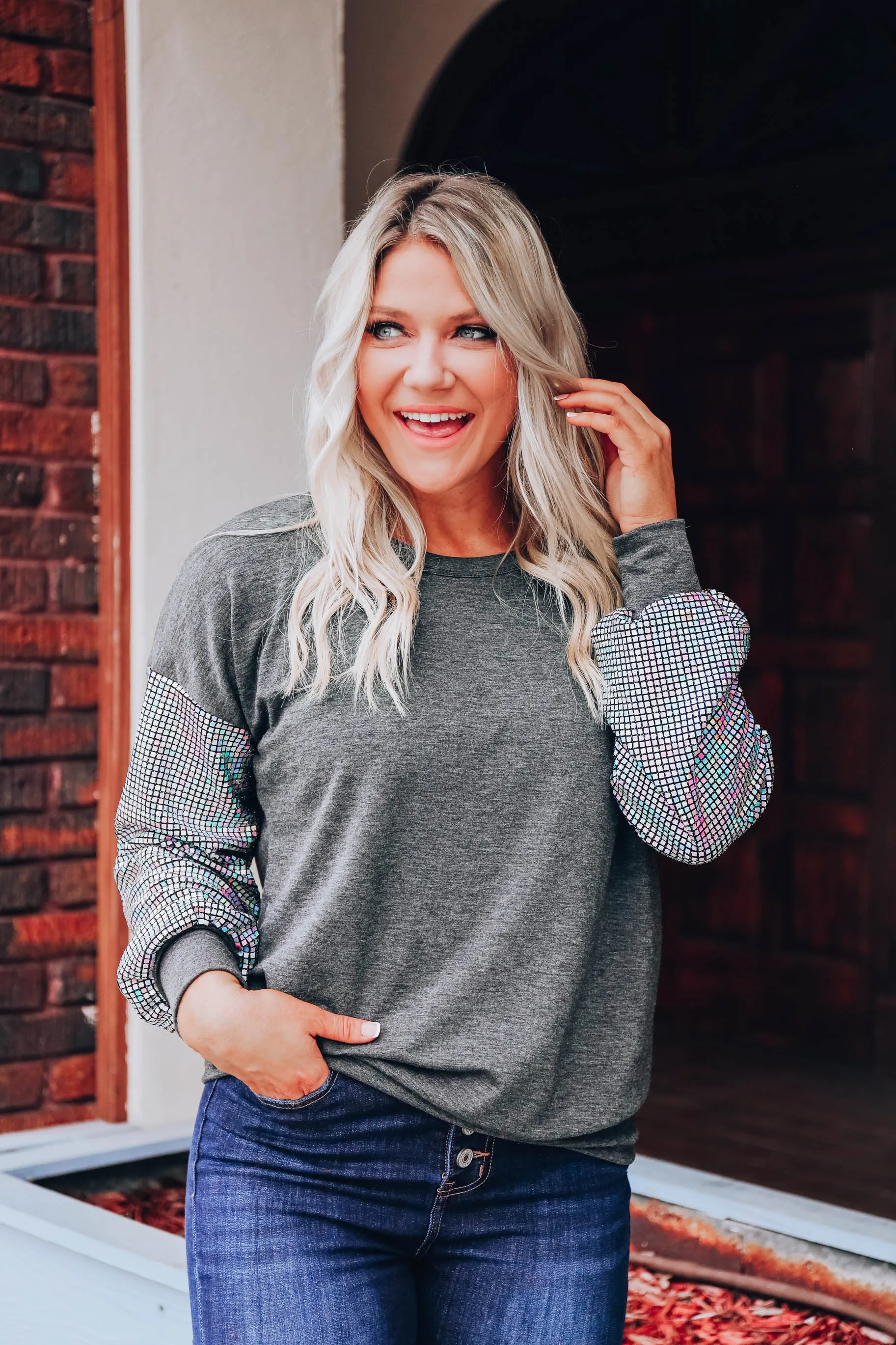 Luxe Sequin Sweatshirt - Charcoal