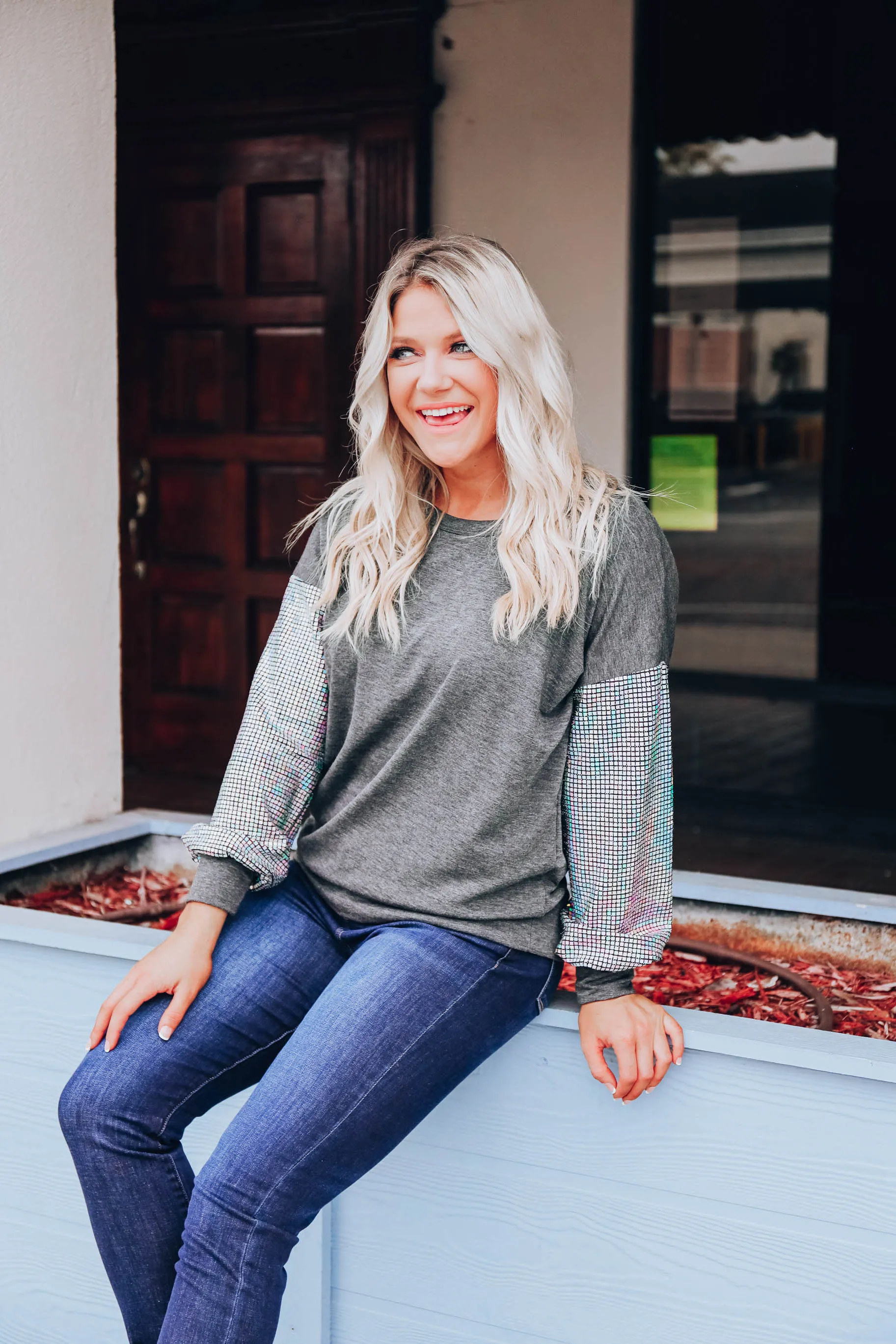 Luxe Sequin Sweatshirt - Charcoal