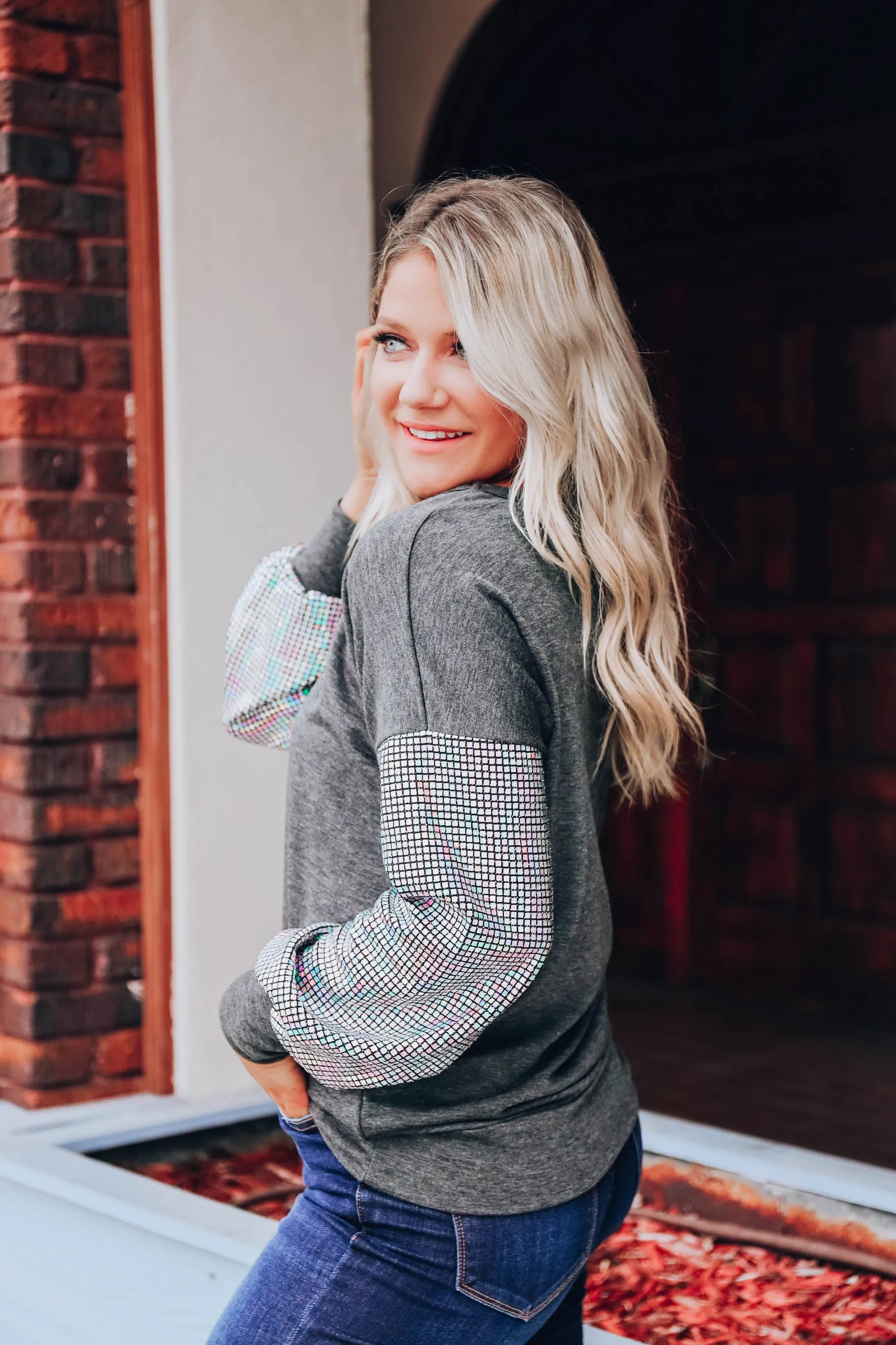 Luxe Sequin Sweatshirt - Charcoal