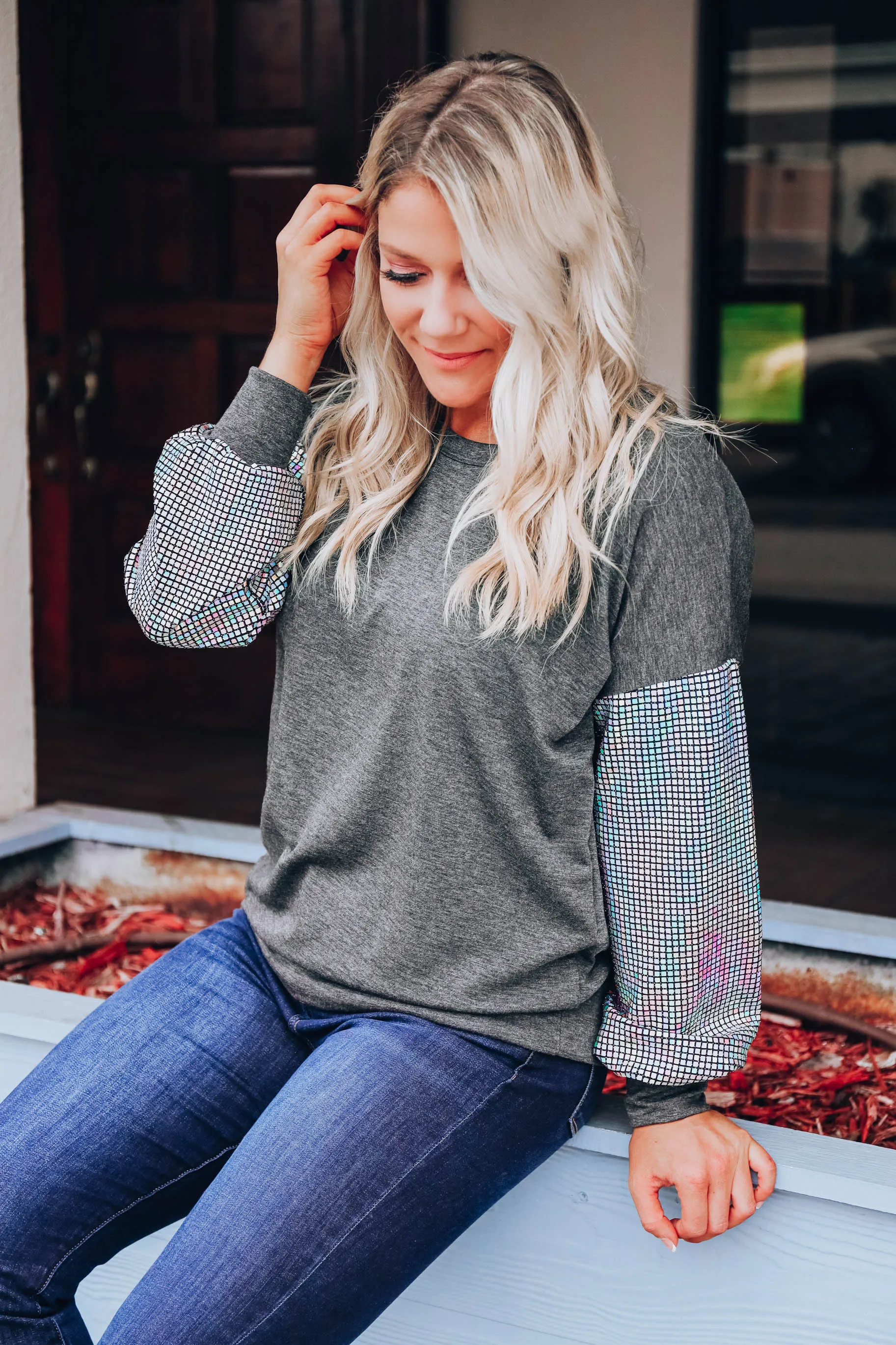 Luxe Sequin Sweatshirt - Charcoal