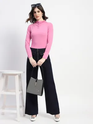 Madame Cotton Ruched Detail Solid Pink Top