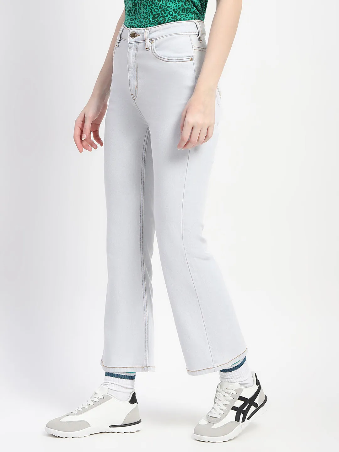 Madame Flared Solid Ice Blue Jeans
