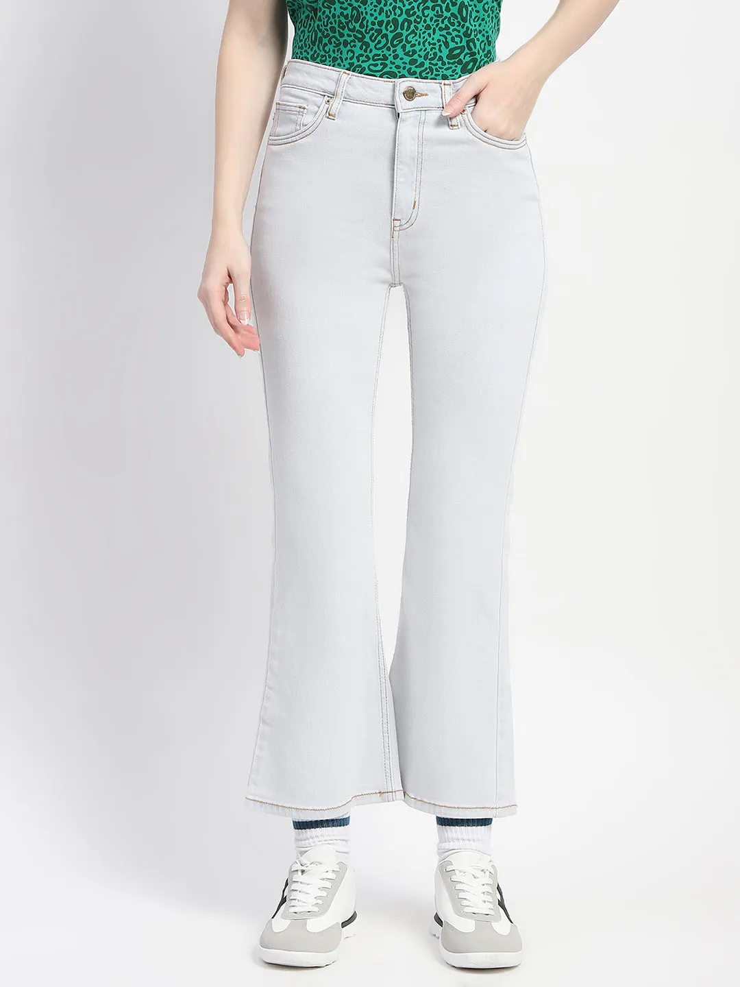 Madame Flared Solid Ice Blue Jeans
