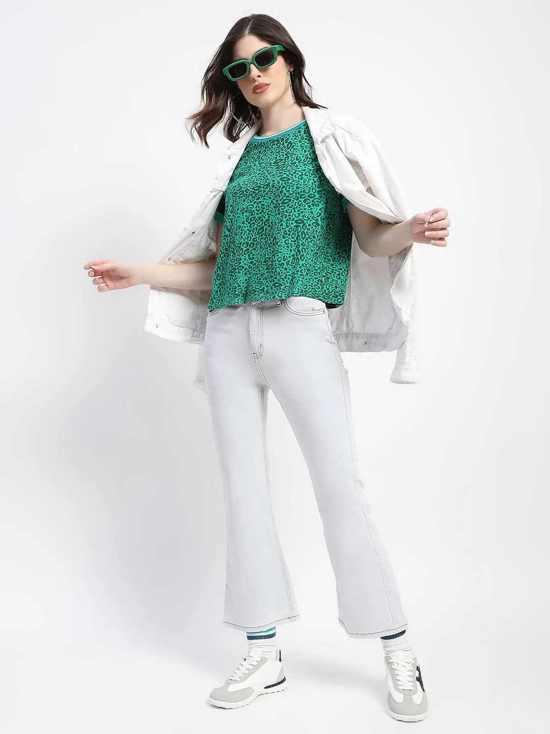 Madame Flared Solid Ice Blue Jeans