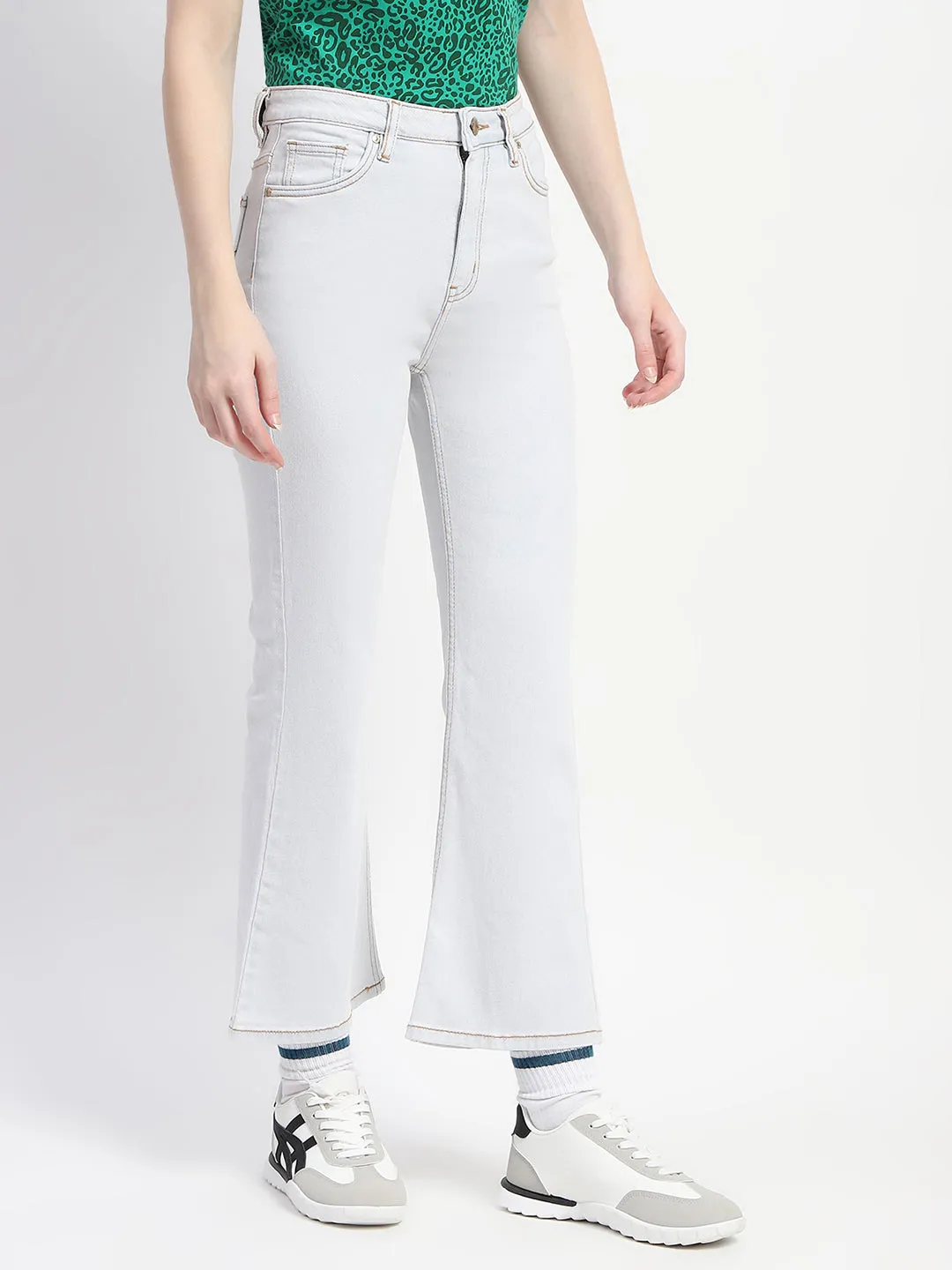 Madame Flared Solid Ice Blue Jeans