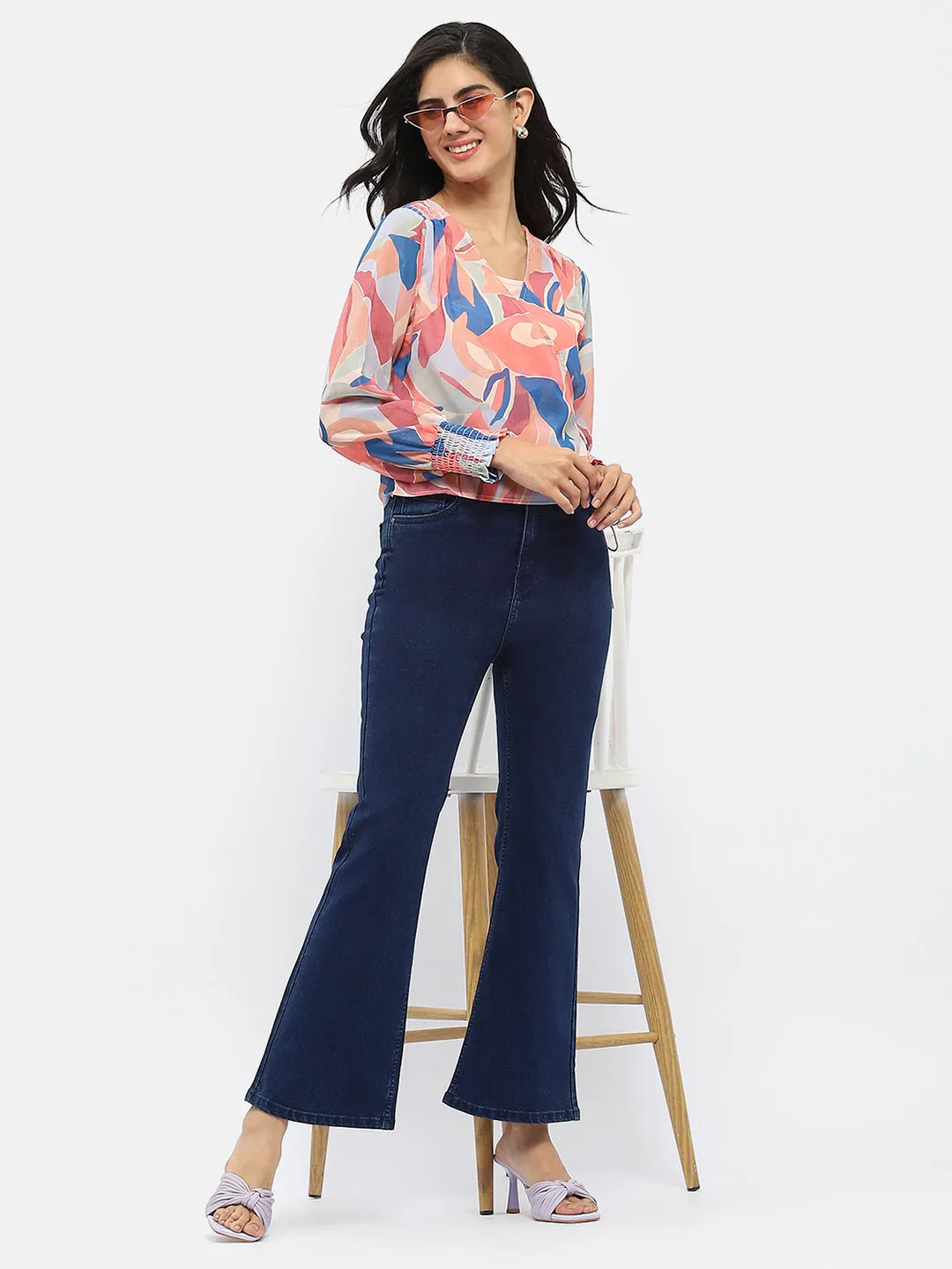 Madame Solid Blue Flared Jeans