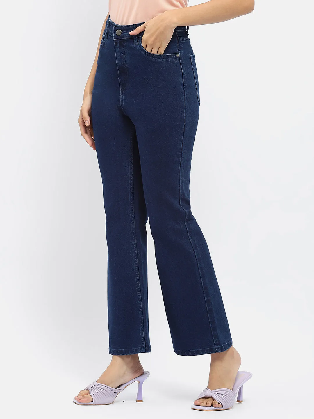 Madame Solid Blue Flared Jeans