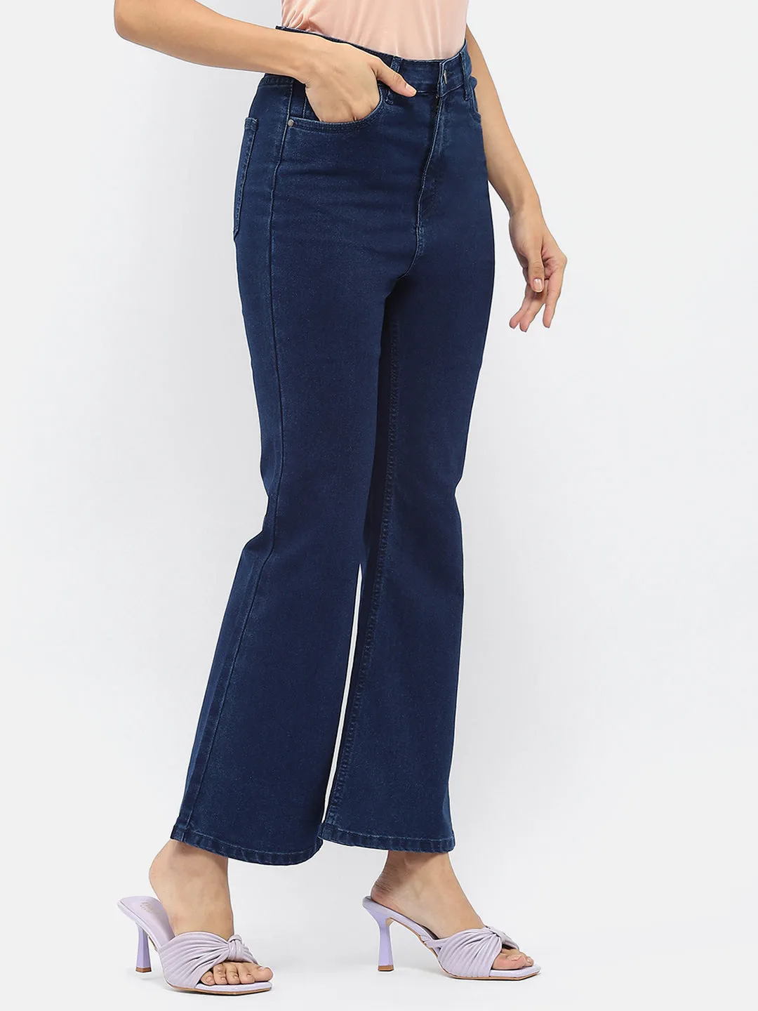 Madame Solid Blue Flared Jeans
