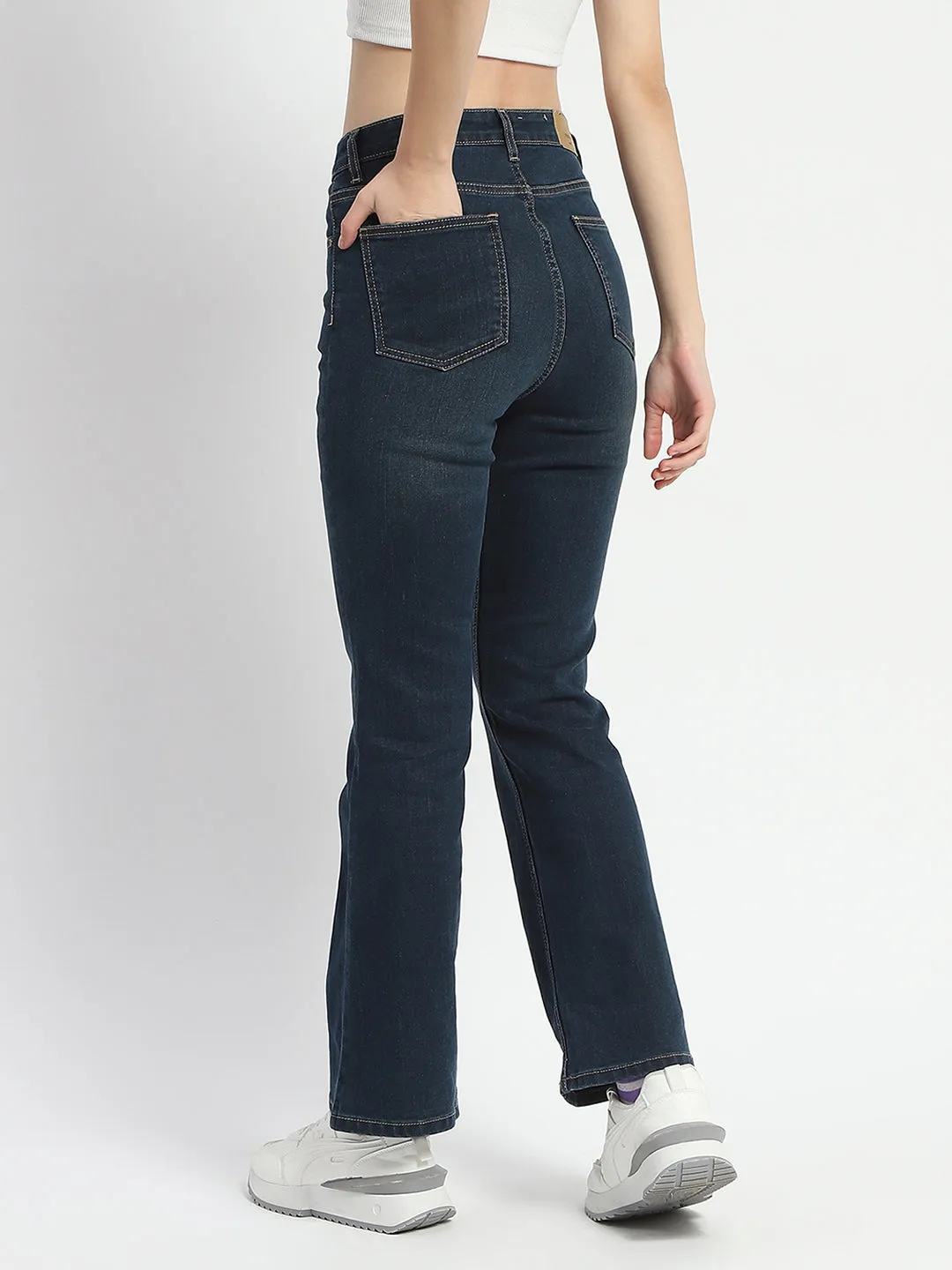 Madame Stone Wash Flared Blue Cotton Denim