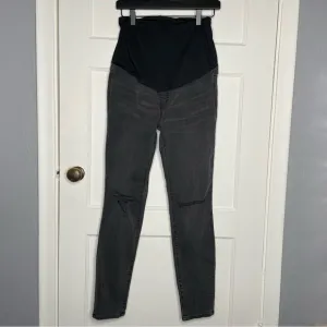Madewell Maternity Skinny Jeans Over-the-Belly Distressed Grey Charcoal Size 26