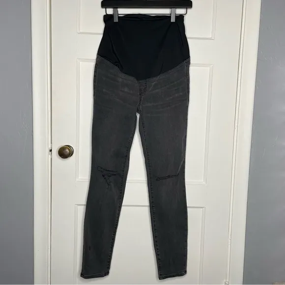 Madewell Maternity Skinny Jeans Over-the-Belly Distressed Grey Charcoal Size 26