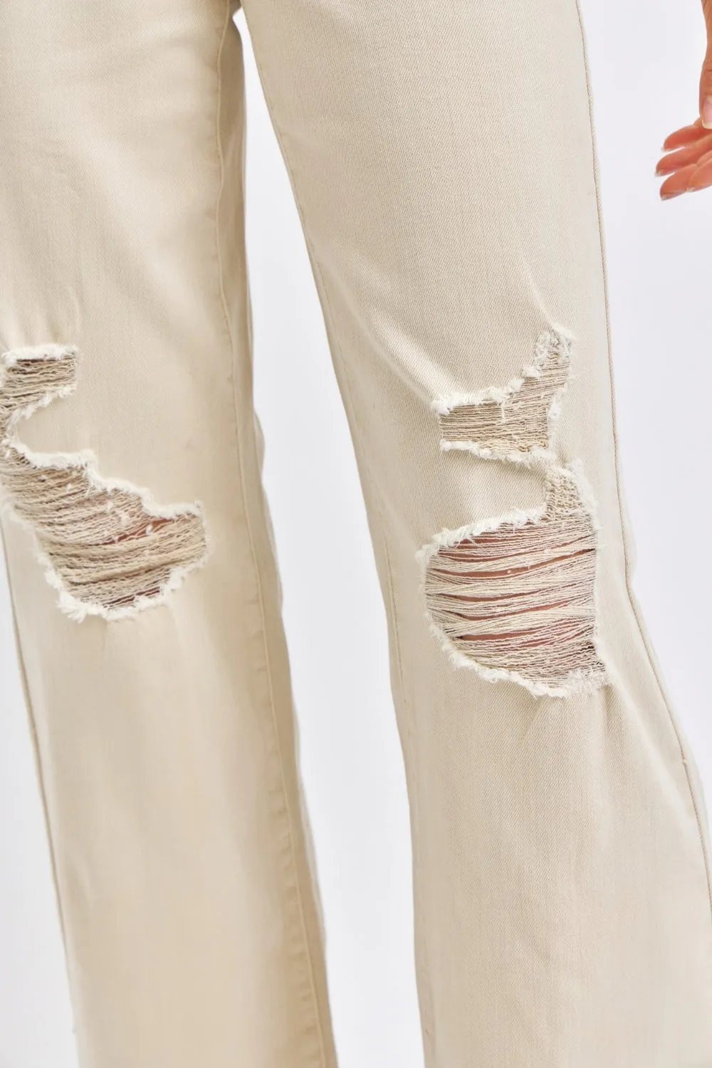 Malinda High Waist Wide Leg Jeans - Bone, Distressed, Stretch Denim by Judy Blue