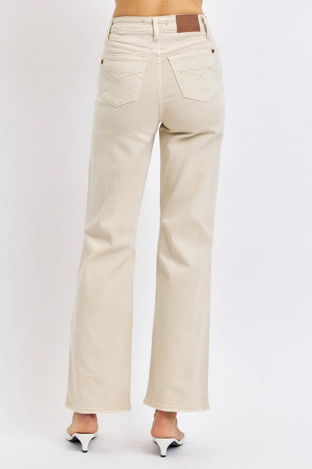 Malinda High Waist Wide Leg Jeans - Bone, Distressed, Stretch Denim by Judy Blue